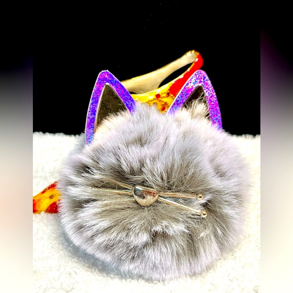 Gray and purple  Fun fur keychain cat -pet lover